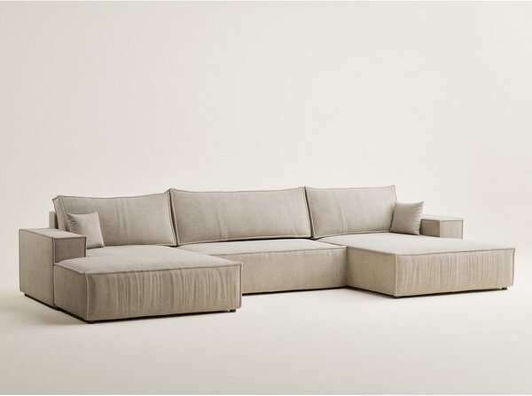 Divano angolare beige allungabile/con contenitore (a U) con rivestimento in ciniglia Kyoto – Maison de Rêve