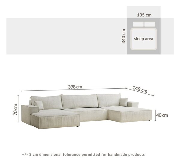 Divano angolare beige allungabile/con contenitore (a U) con rivestimento in ciniglia Kyoto – Maison de Rêve