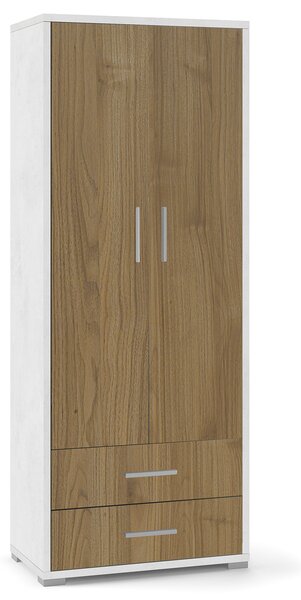 Armadio 2 Ante 2 Cassetti 71x182x41 cm Ossido Bianco/Noce Stelvio