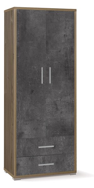 Armadio 2 Ante 2 Cassetti 71x182x41 cm Noce Stelvio/Ossido Nero