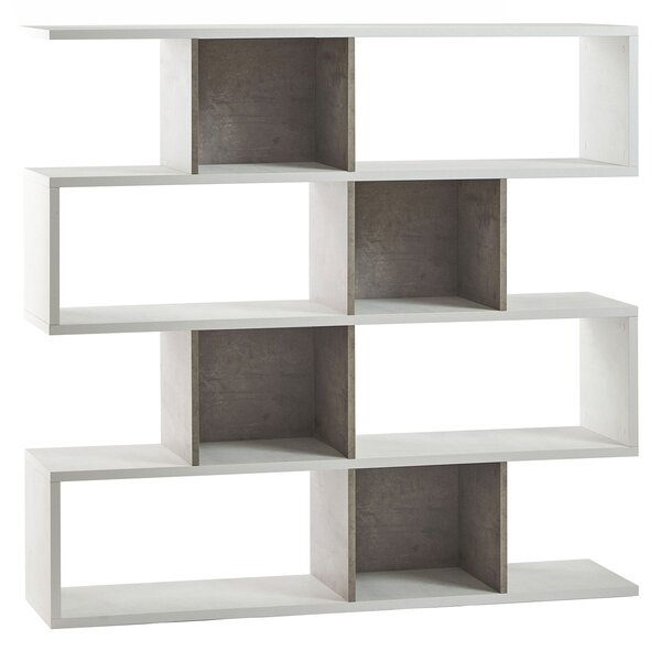 Libreria Modulare 4 Ripiani 150x144x38 cm Ossido Bianco/Cemento