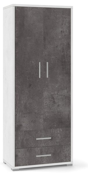 Armadio 2 Ante 2 Cassetti 71x182x41 cm Ossido Bianco/Ossido Nero