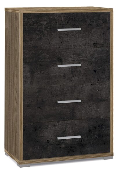 Cassettiera 4 Cassetti 71x110x41 cm Noce Stelvio/Ossido Nero
