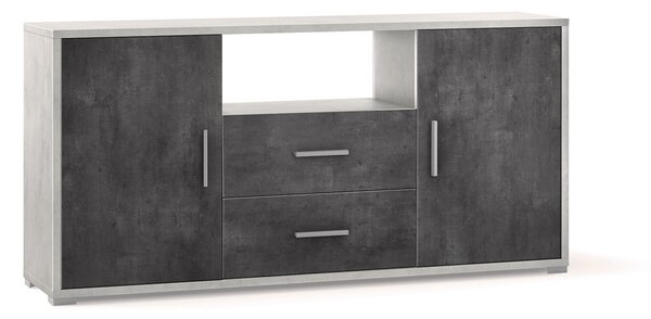Madia 2 Ante 2 Cassetti 174x84x41 cm Ossido Bianco/Ossido Nero
