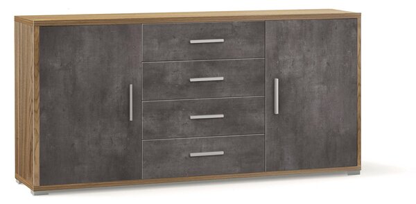 Madia 2 Ante 4 Cassetti 174x84x41 cm Noce Stelvio/Ossido Nero