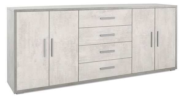 Mobile Basso 4 Ante 4 Cassetti 203x84x41 cm Cemento/Ossido Bianco