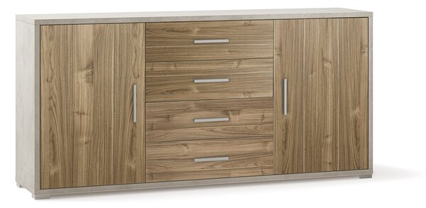Madia 2 Ante 4 Cassetti 174x84x41 cm Ossido Bianco/Noce Stelvio