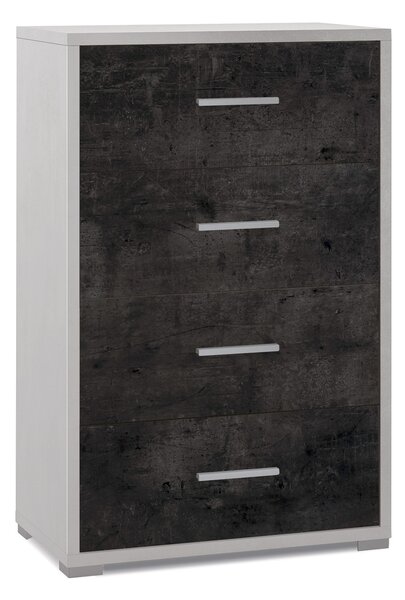 Cassettiera 4 Cassetti 71x110x41 cm Ossido Bianco/Ossido Nero
