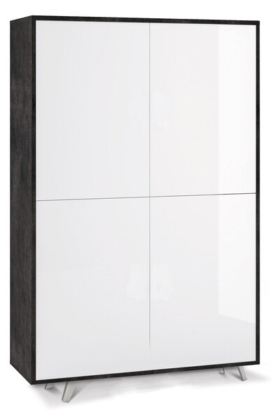 Mobile Multiuso 4 Ante 107x169x41 cm Ossido Nero/Bianco Lucido