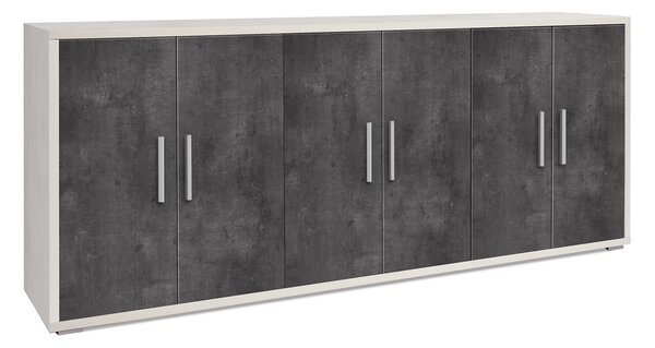 Mobile Basso 6 Ante 203x84x41 cm Ossido Bianco/Ossido Nero
