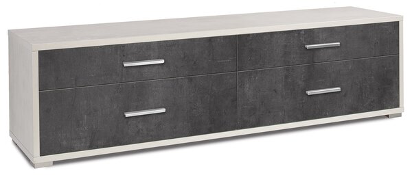Mobile Basso 4 Cassetti 179x50x47 cm Ossido Bianco/Ossido Nero