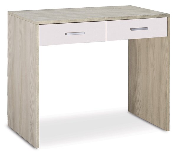 Scrivania da Ufficio 2 Cassetti 91x76x55 cm Olmo Chiaro/Bianco Fiammato