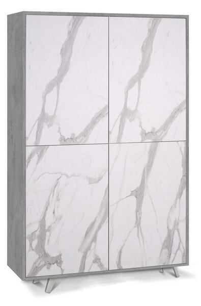 Mobile Multiuso 4 Ante 107x169x41 cm Cemento/Marmo Calacatta