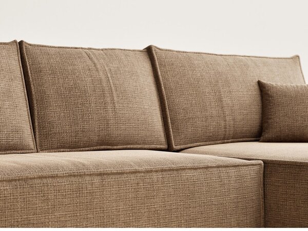 Divano angolare marrone chiaro allungabile/con contenitore (con penisola a destra/con chaise lounge) con rivestimento in ciniglia Maze – Maison de Rêve