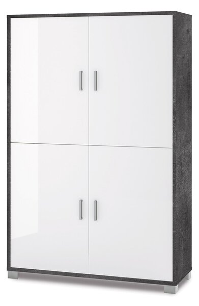 Mobile Multiuso 4 Ante 107x162x41 cm Ossido Nero/Bianco Lucido
