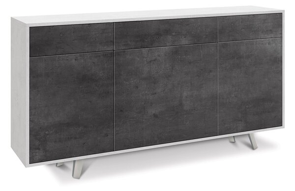 Madia 3 Ante 3 Cassetti 164x92x41 cm Ossido Bianco/Ossido Nero