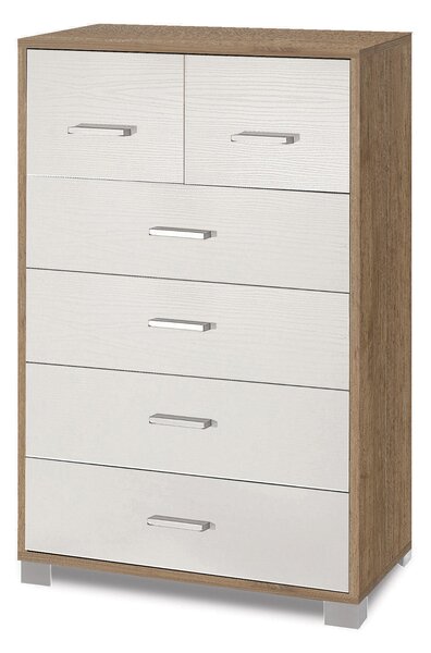 Cassettiera 4+2 Cassetti 70x112x41 cm Noce Stelvio/Bianco Fiammato