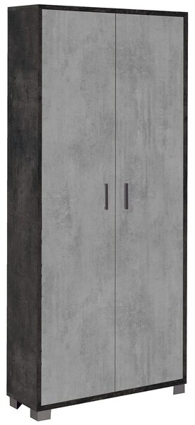 Armadio Multiuso 2 Ante 83x190x29 cm Ossido Nero/Cemento