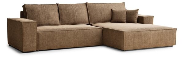 Divano angolare marrone chiaro allungabile/con contenitore (con penisola a destra/con chaise lounge) con rivestimento in ciniglia Maze – Maison de Rêve