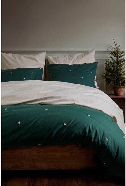 Set copripiumino e federa beige in percalle di cotone per letto singolo 140x200 cm Christmas Fable – JUNA
