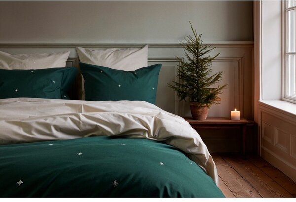 Set copripiumino e federa beige in percalle di cotone per letto singolo 140x200 cm Christmas Fable – JUNA