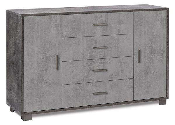 Madia 2 Ante 4 Cassetti 136x86x41 cm Ossido Nero/Cemento
