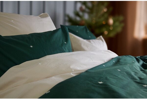 Set copripiumino e federa beige in percalle di cotone per letto singolo 140x200 cm Christmas Fable – JUNA