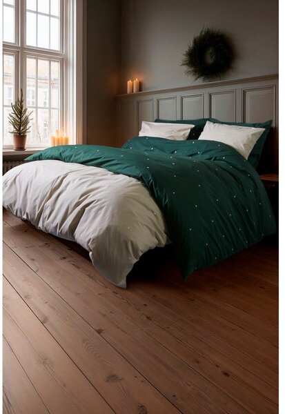 Set copripiumino e federa beige in percalle di cotone per letto singolo 140x200 cm Christmas Fable – JUNA