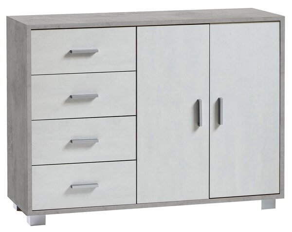 Madia 2 Ante 4 Cassetti 116x86x41 cm Cemento/Ossido Bianco