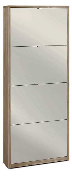 Scarpiera Salvaspazio 4 Ante con Specchio 10 Paia 63x154x18 cm Noce Stelvio