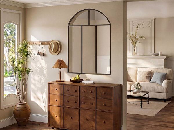 Vetrata atelier ad arco in alluminio termolaccato polvere nero 90 x 130 - (L x H) - ARLUNA