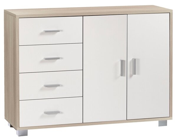 Madia 2 Ante 4 Cassetti 116x86x41 cm Olmo Chiaro/Bianco Fiammato