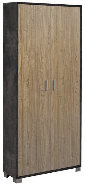 Armadio Multiuso 2 Ante 83x190x29 cm Ossido Nero/Noce Stelvio