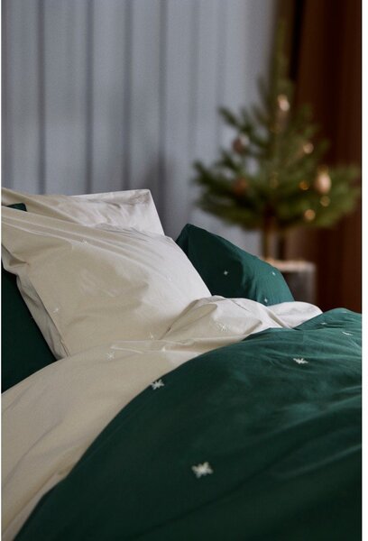 Set copripiumino e federa beige in percalle di cotone per letto singolo 140x200 cm Christmas Fable – JUNA