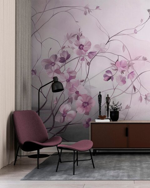 Carta da parati Viti sinuose con delicati fiori di un rosa tenue, Carta da parati Buffer, w10083v1 : Uwalls.it