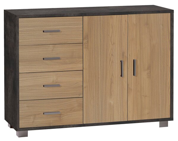 Madia 2 Ante 4 Cassetti 116x86x41 cm Ossido Nero/Noce Stelvio
