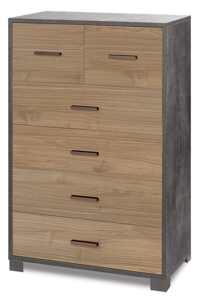 Cassettiera 4+2 Cassetti 70x112x41 cm Ossido Nero/Noce Stelvio