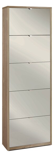 Scarpiera Salvaspazio 5 Ante con Specchio 25 Paia 63x190x29 cm Noce Stelvio
