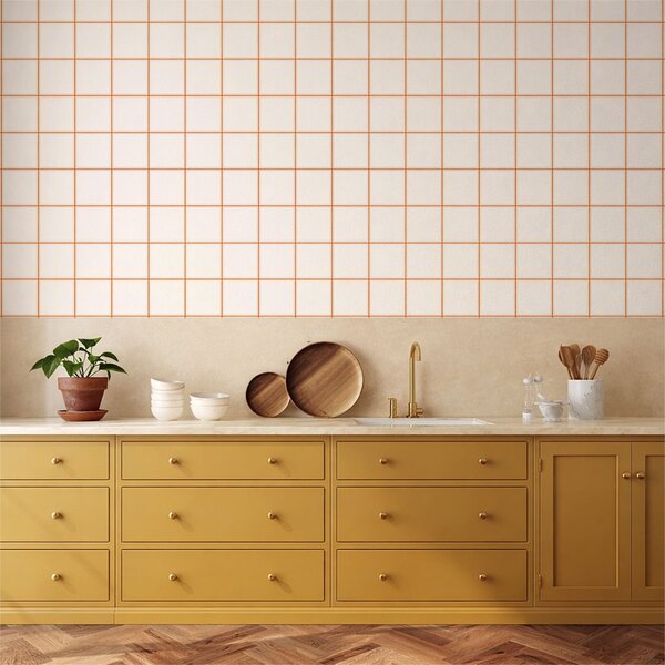 Carta da parati Griglia composta da nove quadrati beige con bordi color terracotta, Parati astratta classici, a01277 : Uwalls.it