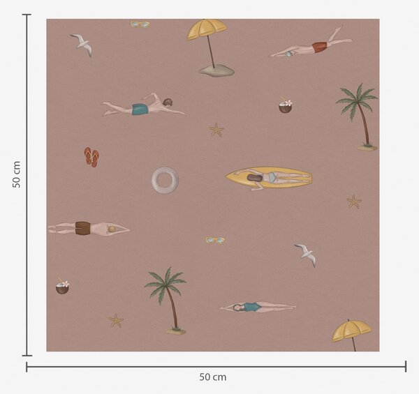 Carta da parati Nuotatori, palme e accessori da spiaggia su uno sfondo rosa, Parati natura classici, a01276v2 : Uwalls.it
