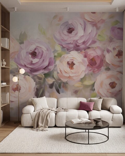 Carta da parati Rose astratte, imitazione di un dipinto, Carta da parati Floreale, w05996 : Uwalls.it