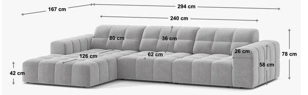 Divano angolare color crema (con penisola a destra/con chaise lounge) con rivestimento in velluto Chicago – Cosmopolitan Design