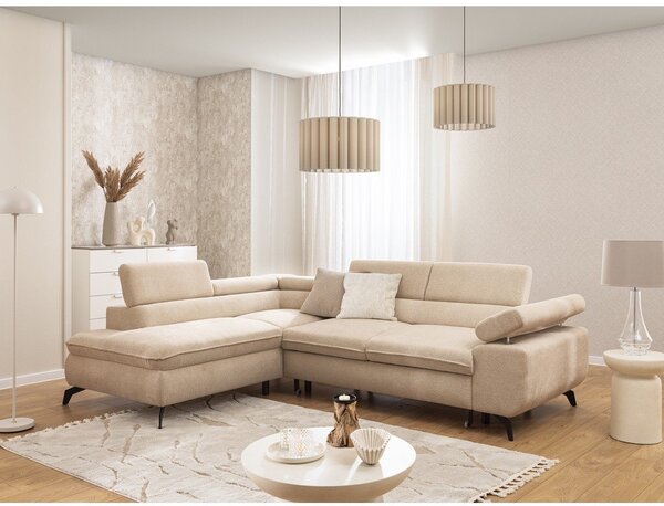 Divano angolare beige (con penisola a sinistra/a L) con rivestimento in ciniglia Marbeya – Ropez