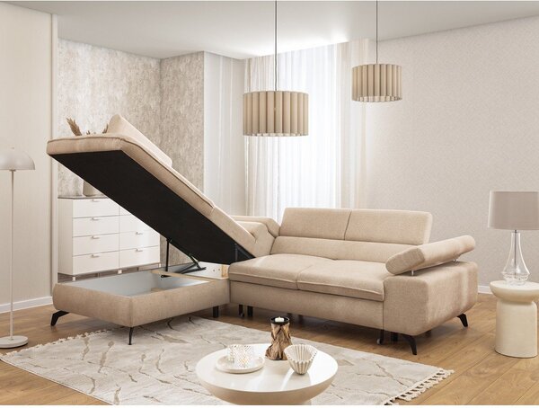 Divano angolare beige (con penisola a sinistra/a L) con rivestimento in ciniglia Marbeya – Ropez