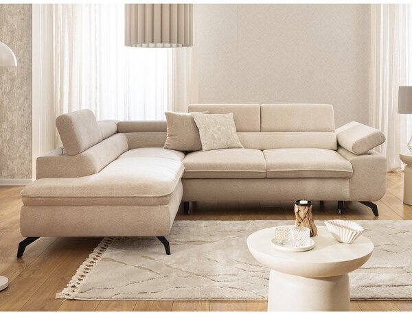 Divano angolare beige (con penisola a sinistra/a L) con rivestimento in ciniglia Marbeya – Ropez