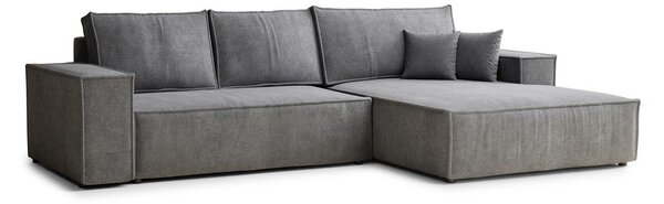 Divano angolare grigio allungabile/con contenitore (con penisola a destra/con chaise lounge) con rivestimento in ciniglia Maze – Maison de Rêve