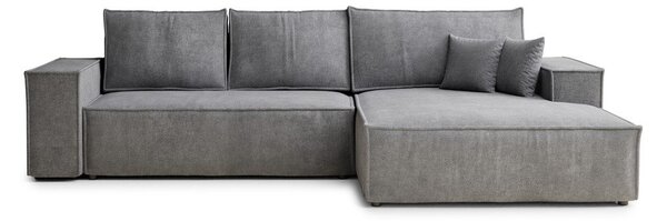 Divano angolare grigio allungabile/con contenitore (con penisola a destra/con chaise lounge) con rivestimento in ciniglia Maze – Maison de Rêve