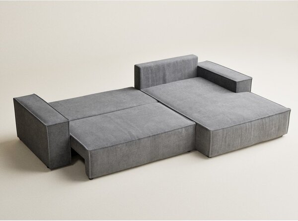 Divano angolare grigio allungabile/con contenitore (con penisola a destra/con chaise lounge) con rivestimento in ciniglia Maze – Maison de Rêve