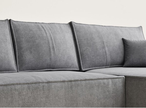 Divano angolare grigio allungabile/con contenitore (con penisola a destra/con chaise lounge) con rivestimento in ciniglia Maze – Maison de Rêve