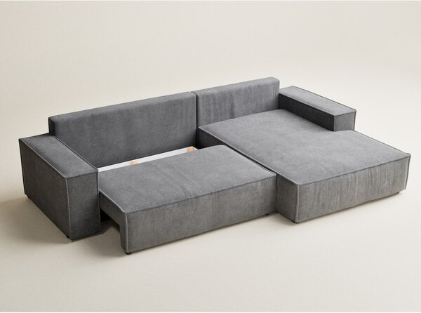 Divano angolare grigio allungabile/con contenitore (con penisola a destra/con chaise lounge) con rivestimento in ciniglia Maze – Maison de Rêve